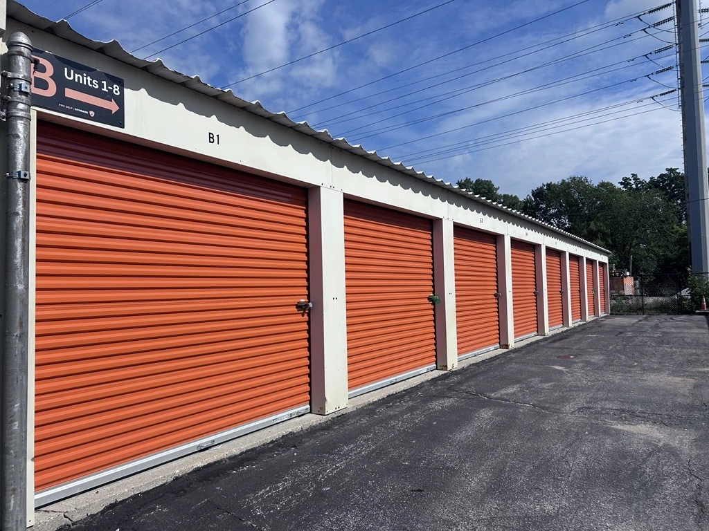 Orange self storage units in Lot B in Wilmette